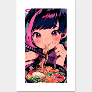 Cute Anime Girl |  Ramen Noodles | Hentaii Chibi Kawaii Design Posters and Art